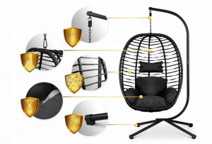 Fotoliu tip balansoar suspendat + perne, Sofotel, Toskana, 135 kg, cadru metalic, Negru - Img 3