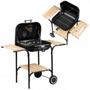 Gratar de gradina pe carbune cu capac ventilat, 2 roti, 3 rafturi din lemn, 41 x 40 cm, Modern Home, Negru - Img 2