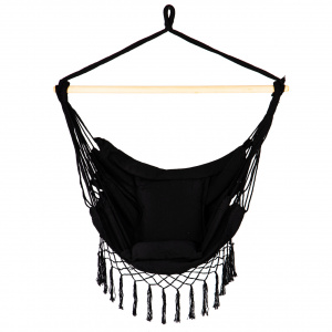 Hamac Brazilian De Gradina Tip Scaun, 122 x 80 cm, Cu 2 Perne, stil Boho, cu Franjuri, Sarcina Max 120 kg, Pentru Casa si Gradina, Modern Home, Negru - Img 5