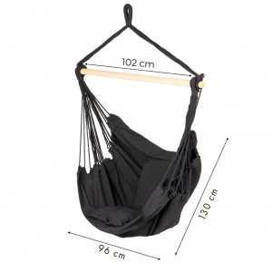 Hamac Brazilian De Gradina Tip Scaun, 130 x 96 cm, Cu 2 Perne, Bumbac/Poliester, Sarcina Max 150 kg, Pentru Casa si Gradina, Modern Home, Negru - Img 2