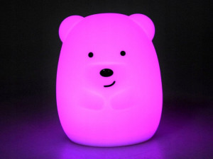 Lampa de veghe din silicon, pentru camera copilului, cu 9 lumini colorate, Ursulet, Alb - Img 3