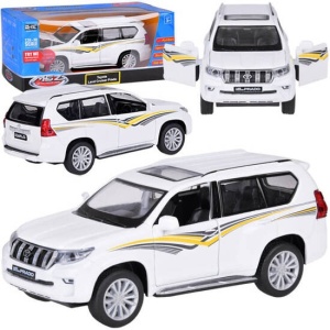 Masinuta metalica de colectie, pentru copii, Toyota Land Cruiser Prado Suv, 1:32, cu sunete, lumini, Alba, ZA5056