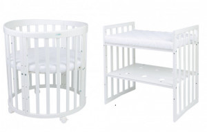 Patut Oval Evolutiv pentru Copii, Multifunctional, 7in1, Saltele Incluse, Transformabil, Masa de Schimbat, Co-Sleeping, Tarc de Joaca, Birou, Scaune, Waldin, Alb - Img 3