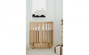 Patut Oval Evolutiv pentru Copii, Multifunctional, 7in1, Saltele Incluse, Transformabil, Masa de Schimbat, Co-Sleeping, Tarc de Joaca, Birou, Scaune, Waldin, Natural - Img 7