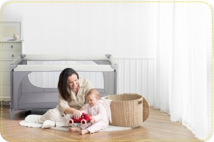 Patut pliabil pentru copii, 120 x 60 cm, Ricokids, RK-240, Grey, 2 roti blocabile, intrare laterala, buzunar, husa, sarcina 15 kg - Img 4
