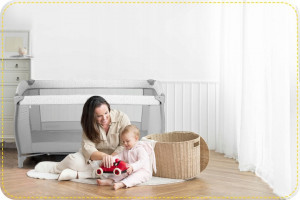 Patut pliabil pentru copii, 120 x 60 cm, Ricokids, RK-242, cu functie de leganare, masa de infasat, bara de jucarii, plasa insecte, Gri - Img 5
