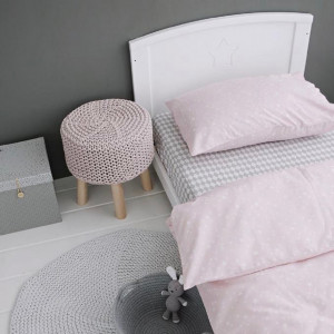Patut Transformabil din Lemn Masiv de Pin, MDF, 140 x 70 cm, pentru copii si junior, vopsea certificata, 3 trepte de reglare inaltime, 3 lamele detasabile, Woodies Safe Dreams, Starlight , Alb - Img 2
