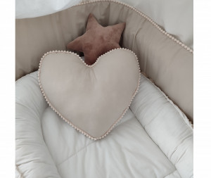 Perna Decorativa Inima din Bumbac, 39×28 cm, Koell Boho, Nisip, cu Pompoane - Img 5