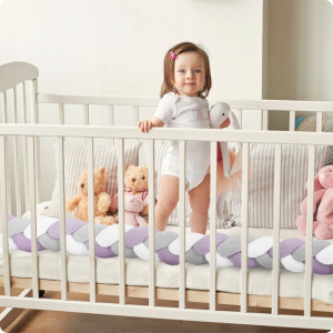 Protectie impletita pentru patut copii, 300 cm, Ricokids, Multicolor, Mov, Alb, Gri - Img 4