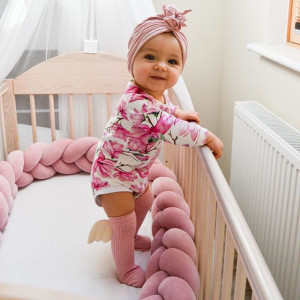 Protectie impletita pentru patut copii, din bumbac catifelat, Sparrow, Velvet Powder Pink, 340 cm, Full 120 x 60 cm - Img 3