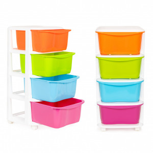 Raft mobil cu recipiente pentru depozitare, Modern Home, 4 sertare, din plastic, alb/multicolor - Img 3