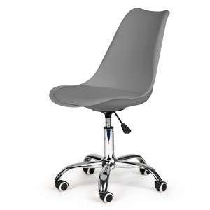 Scaun de birou pivotant cu perna, ModernHomen, inaltime reglabila, perna moale, piele ecologica, Dark Grey