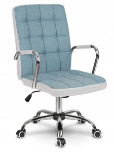 Scaun de birou pivotant, Sofotel, Benton+, captuseala respirabila, material textil, relgare inaltime, reglare inclinare, cotiere si margini din piele ecologica, Albastru / Alb