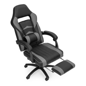 Scaun de Gaming cu suport pentru picioare, Perna Lombara, Modern Home, Piele Ecologica, Cotiere Confortabile, Gri&Negru, VGC-3G - Img 3