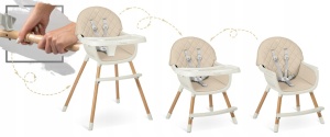 Scaun de masa reglabil, multifunctional, 3in1, pliabil, inaltime reglabila, tava detasabila, Nukido, Lilo, Bej - Img 3