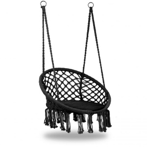 Scaun suspendat pentru gradina, ModernHome, 150 kg, cadru cercuri metalice, perna moale, Negru - Img 3