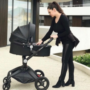 Set 3 in 1 - Carucior Hot Mom Premium Negru 2 in 1, Landou, Parte sport + Scoica auto pentru copii, Joie, i-Snug 2, cu tetiera reglabila, 40-75 cm, Moonlight - Img 5