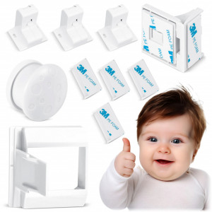 Set 4 Incuietori Magnetice Pentru Dulapuri, Ricokids, protectie pentru copii, Albe