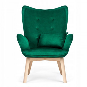 Set Fotoliu cu taburet in stil scandinav, perna moale, stofa, picioare din lemn de fag, Sofotel, Verde - Img 5