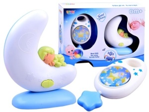 Set Lampa de veghe si Cutie muzicala, pentru camera copilului, Semi-Luna, ZA2645 ALBASTRU
