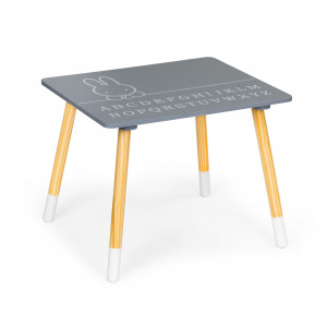 Set Masa Cu Doua Scaune Pentru Copii, de la 3 ani, Ecotoys, WH141, Motiv Iepurasi, Gri - Img 4