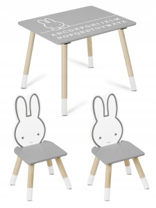 Set Masa Cu Doua Scaune Pentru Copii, de la 3 ani, Ricokids, RC-847, Bunny, Gri - Img 2