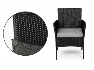 Set Mobilier pentru Gradina cu 3 Piese, 2 Scaune cu Perne si o Masuta de cafea, din Poliratan, Modern Home, XS-RTS023, Negru - Img 7