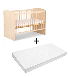 Set Patut copii din lemn KLUPS KAROLINA II Natur, cu Saltea MyKids, Cocos, 120 x 60 x 10 cm
