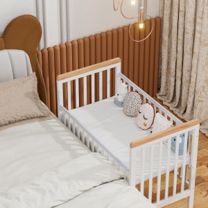 Set Patut din lemn cu sertar, 120 x 60 cm, Craft, WBB2024-2, Alb si Natur, cu Saltea MyKids 120 x 60 x 10 cm - Img 5