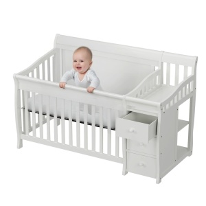 Set Patut pentru Copii, 3 in 1, Co-sleeping, cu Sertare si Masa de Schimbat, din Lemn de Pin Solid, Craft, 159 x 74 x 100 cm, Alb, cu Saltea MyKids 120 x 60 x 10 cm - Img 11
