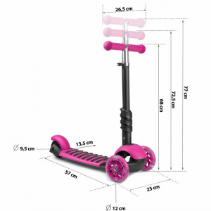 Trotineta de echilibru, cu scaun reglabil, pentru copii, Ricokids, Buggy, cu 3 roti, lumini LED, pliabila, ghidon reglabil, pana la 35 kg, Roz - Img 8