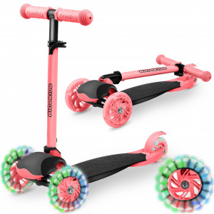 Trotineta de echilibru pentru copii, Ricokids, Loco, cu 3 roti, lumini LED, pliabila, ghidon reglabil, pana la 25 kg, Roz, 765108 - Img 1