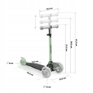 Trotineta de echilibru pentru copii, Ricokids, Loco, cu 3 roti, lumini LED, pliabila, ghidon reglabil, pana la 25 kg, Verde, 765107 - Img 6