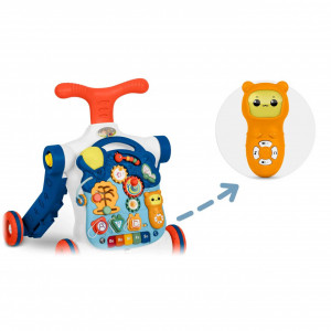 Antemergator interactiv cu 4 roti, transformabil in Masuta interactiva pentru activitati, cu panou de jucarii, sunete cu reglarea volumului, Ricokids 4in1 Albastra 781900 - Img 6