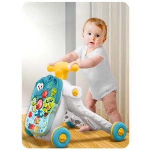Antemergator interactiv cu 4 roti, transformabil in Masuta interactiva pentru activitati, cu panou de jucarii, sunete cu reglarea volumului, Ricokids 4in1 Albastra/Verde - Img 7