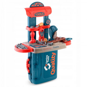 Atelier de lucru din plastic pentru copii, tip valiza, cu 20 accesorii, 42 x 20,5 x 53 cm, Ricokids, 3 in 1, Albastru - Img 2
