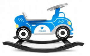Balansoar din lemn, masinuta de politie, 72 x 28 x 43.5 cm, Ricokids, Police, Blue - Img 3