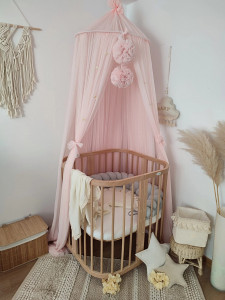 Baldachin suspendat din Tul, Koell, cu Suport metalic, pentru patut copii / loc de joaca, Powder Pink - Img 3