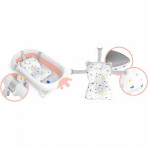 Cadita pliabila pentru bebelusi, cu Dop Senzor de temperatura, suport antiderapant, Perna Reductoare, Ricokids, 728000, Roz - Img 4