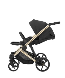Carucior pentru copii, 3 in 1, Kunert, Arizo Premium, cadru auriu, Parasolar UV50, geanta, accesorii, varsta intre 0 si 3 ani, Negru + Scoica auto Kunert Cosmo + Adaptori - Img 6