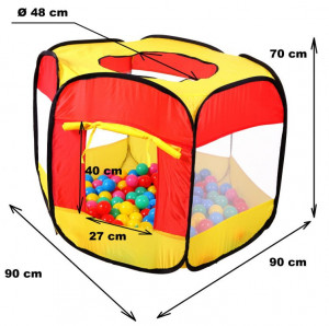 Cort de joaca pentru copii tip piscina uscata, cu 100 de bile colorate incluse, iPlay, 90 x 90 x 70 cm, Galben/Rosu - Img 4