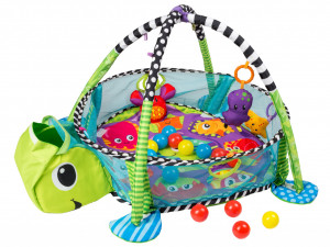 Covoras educational pentru copii, interactiv, multifunctional, 3 in 1, tarc, loc de joaca, cu 30 de bile colorate, 100 x 68 X 50 cm , Ecotoys, Turtle - Img 1