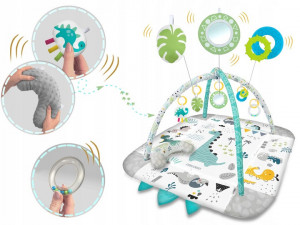 Covoras educativ pentru copii, multifunctional, pereti reglabili, 7 jucarii interactive, oglinda, 110 x 100 cm, Ricokids, Nessi - Img 2