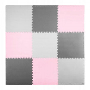 Covoras puzzle din spuma pentru copii, 180x180cm, 9 piese, Ricokids, 7498, Gri Roz