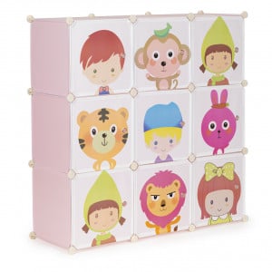 Dulap modular organizator pentru jucarii, ModernHome, 9 sertare modulare, polipropilena, cadru metalic, Roz - Img 1