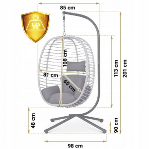 Fotoliu tip balansoar suspendat + perne, Sofotel, Toskana, 135 kg, cadru metalic, Gri - Img 7