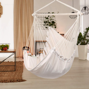 Hamac Brazilian De Gradina Tip Scaun, 115 x 96 cm, Sarcina Max 150kg, Pentru Casa si Gradina, Modern Home, Alb - Img 4