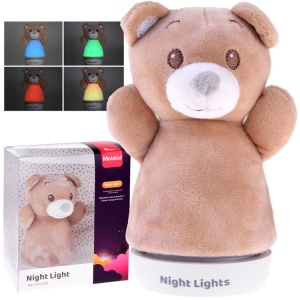 Lampa de veghe din Plus, pentru camera copilului, cu 4 lumini colorate, Ursulet, Maro