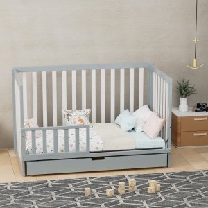 Patut din lemn cu sertar, 138 x 74 x 90 cm, Craft, WBB1214, Gri si Alb - Img 6