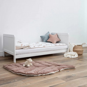 Patut Transformabil 2in1, din Lemn Masiv de Pin, MDF, 140 x 70 cm, pentru copii si junior, vopsea certificata, 3 trepte de reglare inaltime, 3 lamele detasabile, Woodies Safe Dreams, Classic, Alb - Img 4